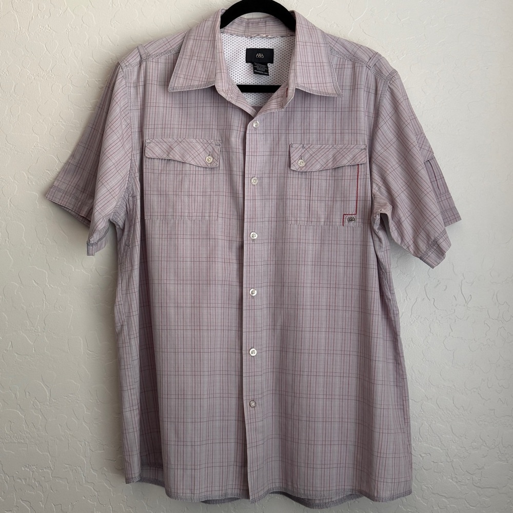 686 x Michael Akira West Men's Button Up Short Sleeve‎ Shirt Pink Large